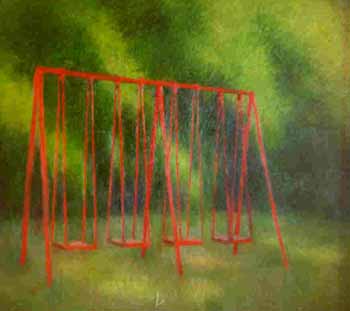 Гаяне Атаян (1959) - Красные качели. 1986 г. (100 x 110, холст, масло)